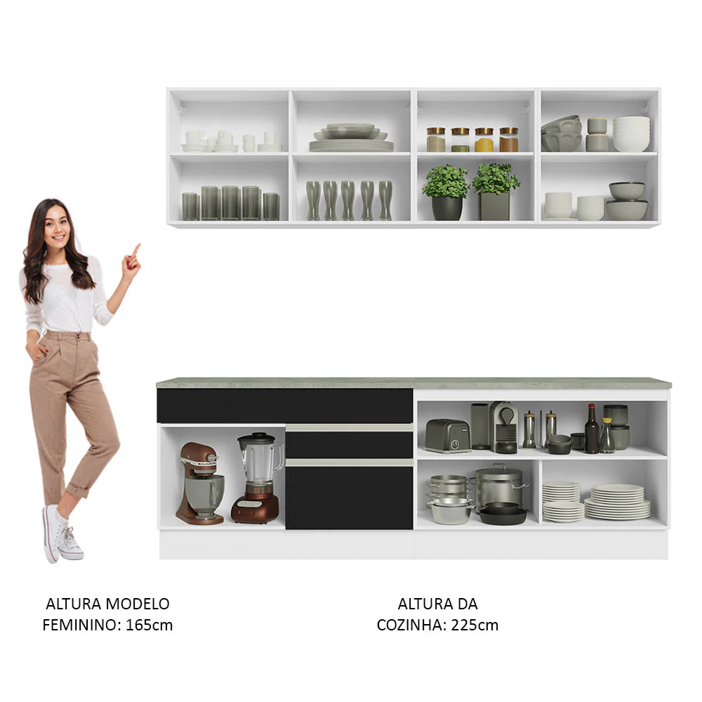 Armário de Cozinha Completa 240cm Branco/Preto Glamy Madesa 06 - Image 5