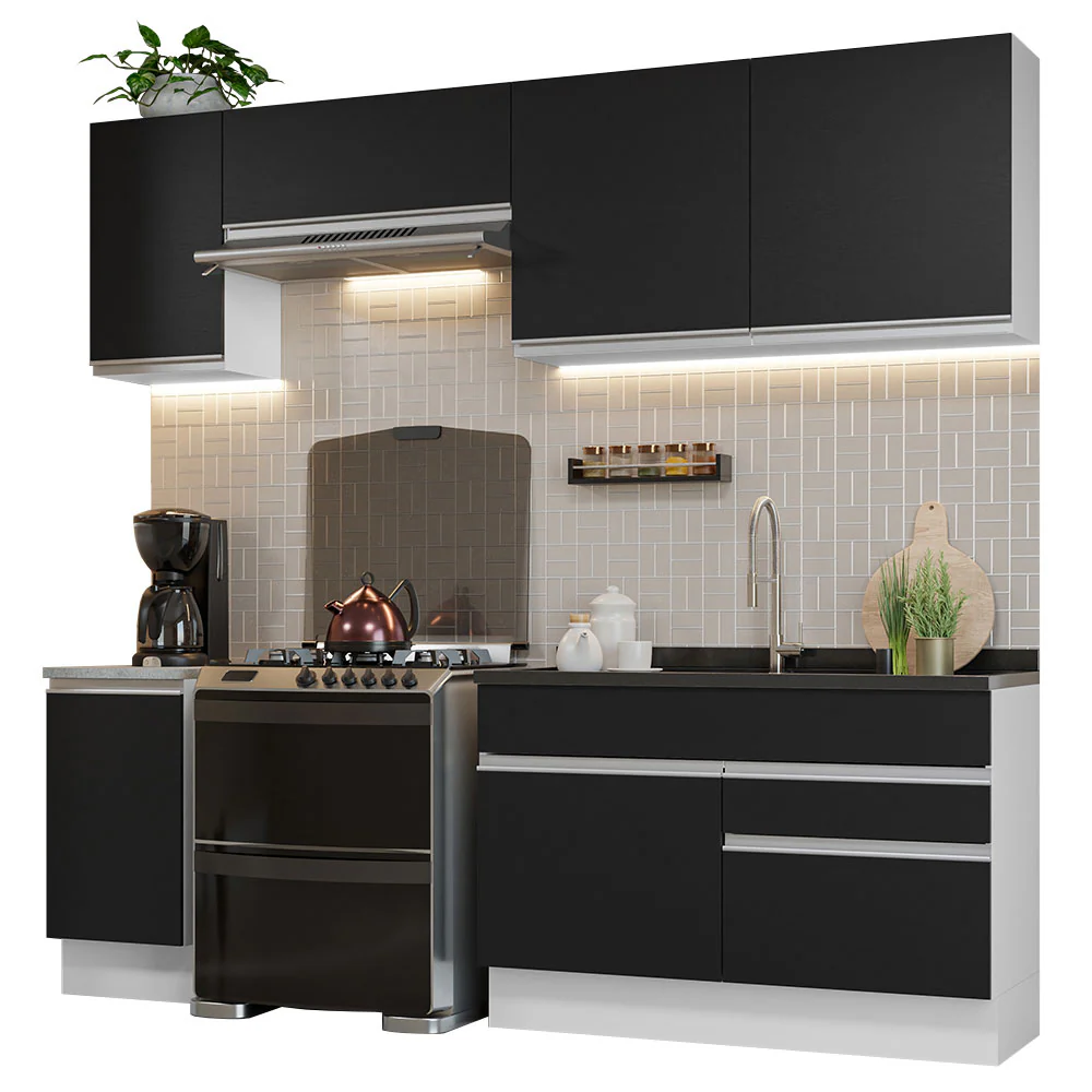 Armário de Cozinha Completa 240cm Branco/Preto Glamy Madesa 07 - Image 2