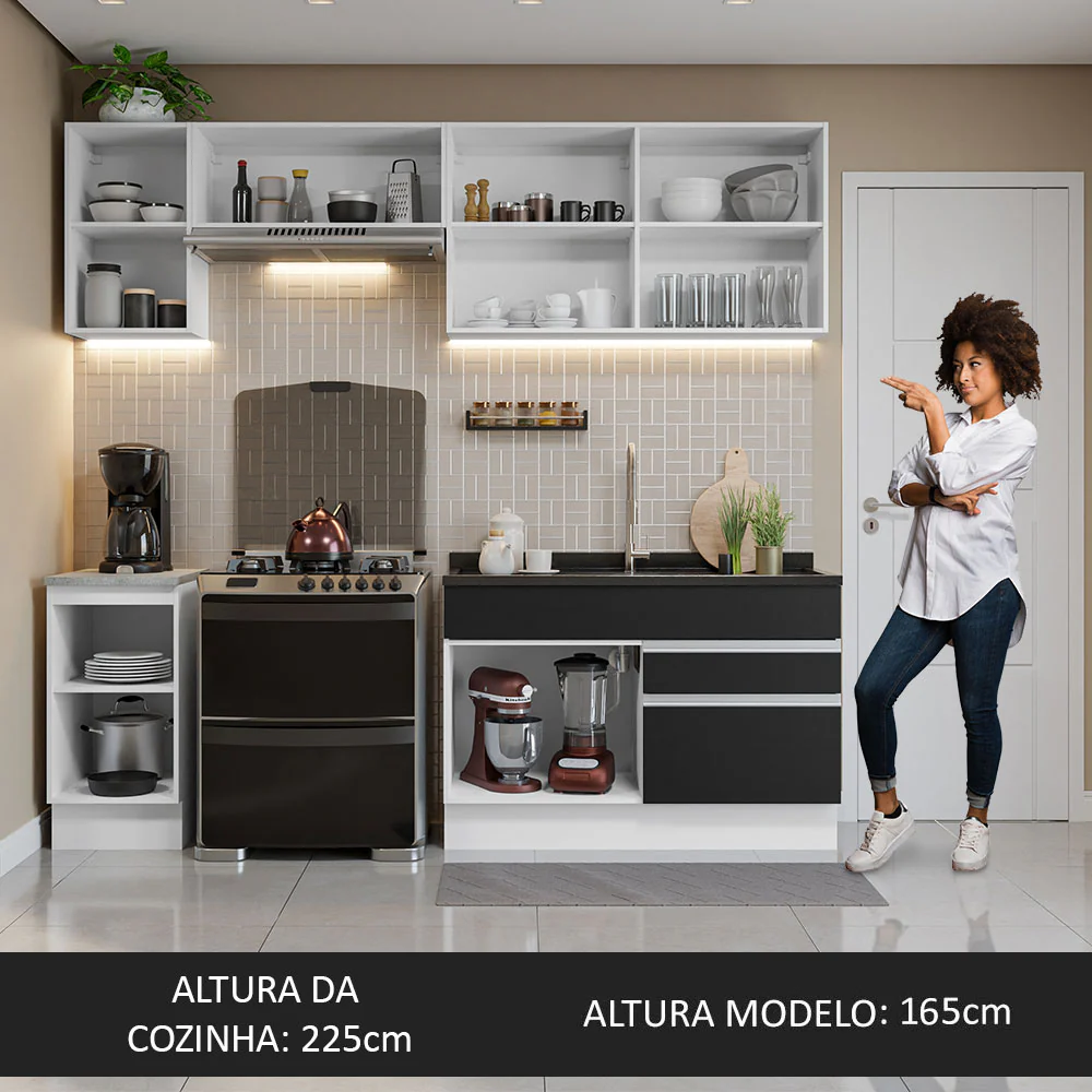 Armário de Cozinha Completa 240cm Branco/Preto Glamy Madesa 07 - Image 5