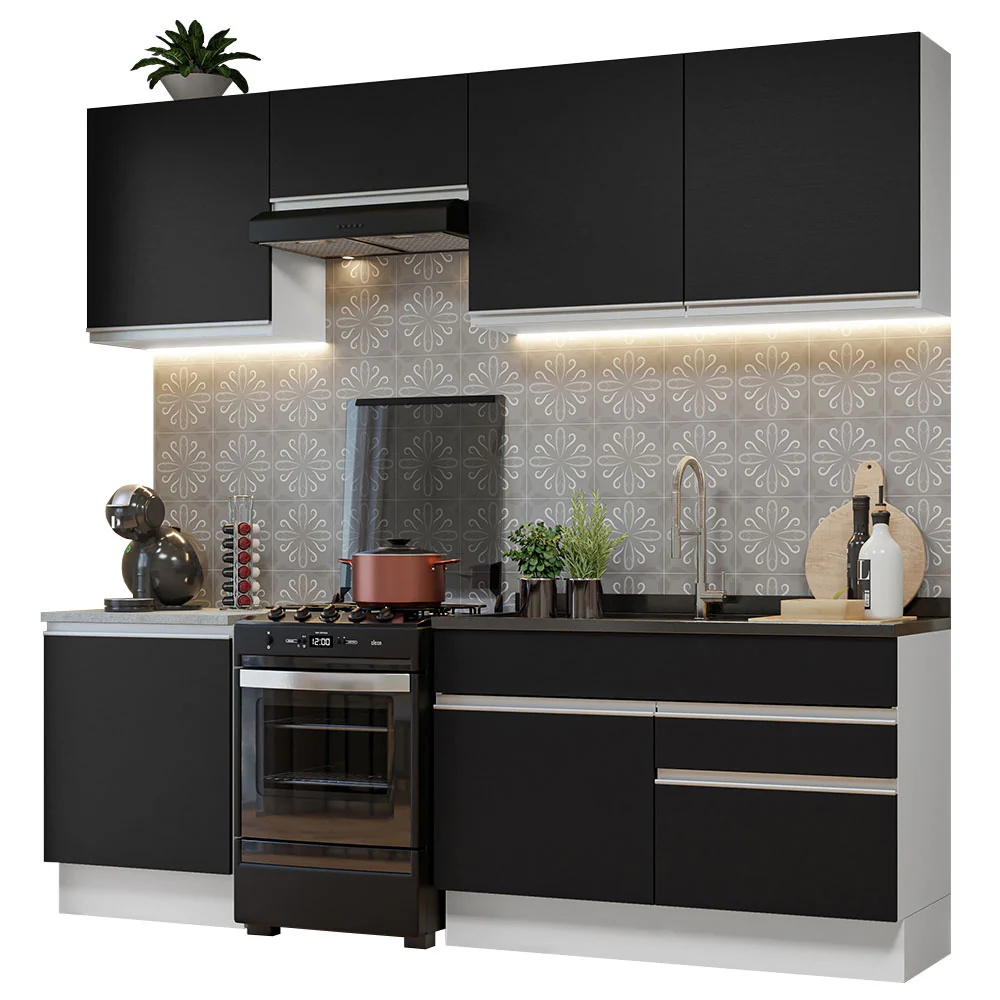 Armário de Cozinha Completa 240cm Branco/Preto Glamy Madesa 08 - Image 2