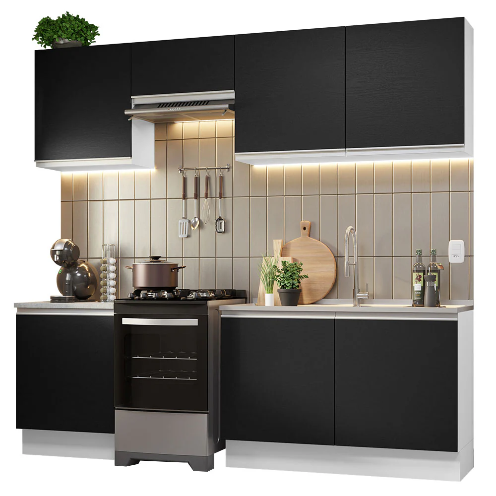 Armário de Cozinha Completa 240cm Branco/Preto Glamy Madesa 09 - Image 2