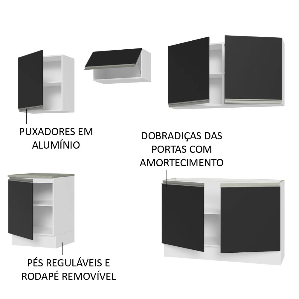 Armário de Cozinha Completa 240cm Branco/Preto Glamy Madesa 09 - Image 4