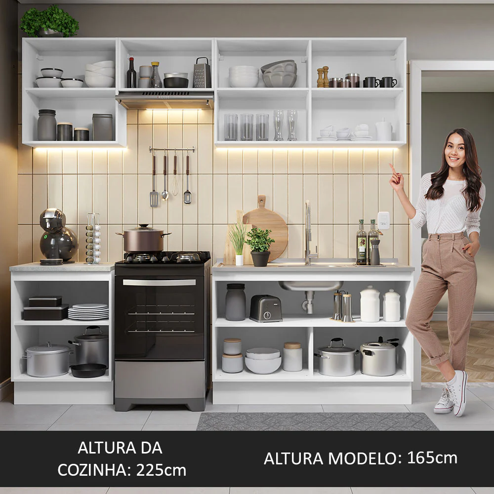 Armário de Cozinha Completa 240cm Branco/Preto Glamy Madesa 09 - Image 6