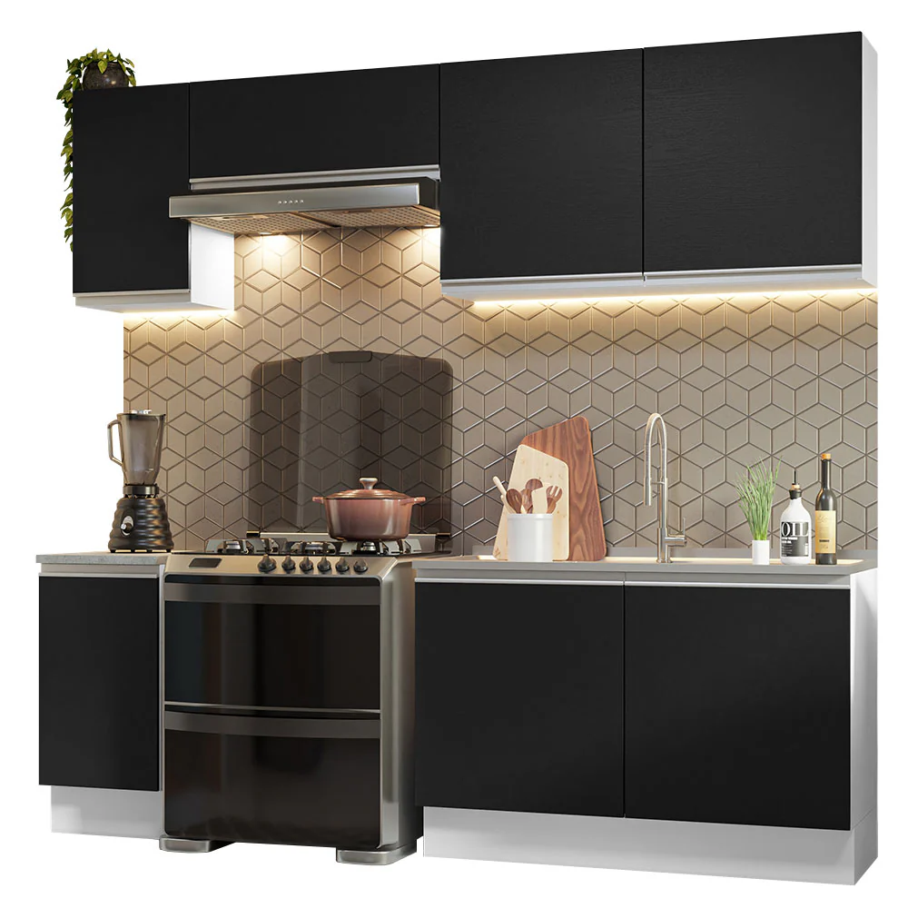 Armário de Cozinha Completa 240cm Branco/Preto Glamy Madesa 10 - Image 2