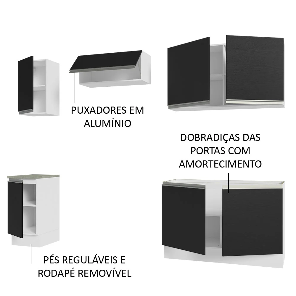 Armário de Cozinha Completa 240cm Branco/Preto Glamy Madesa 10 - Image 4