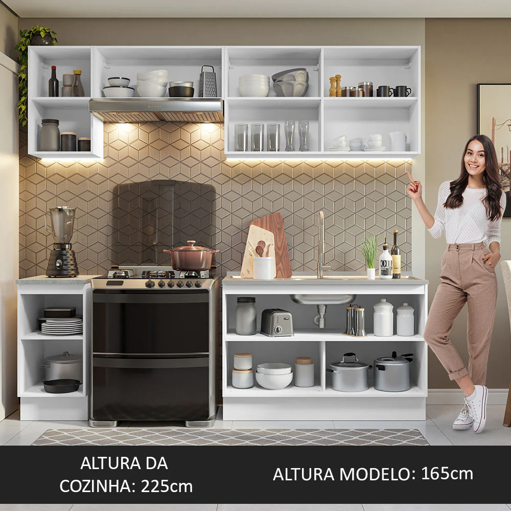 Armário de Cozinha Completa 240cm Branco/Preto Glamy Madesa 10 - Image 6