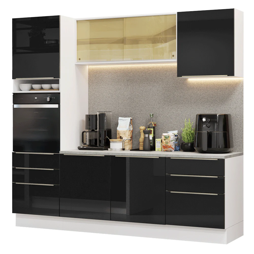Armário de Cozinha Completa 240 x 60 cm Branco/Preto Lux Madesa 08 - Image 2