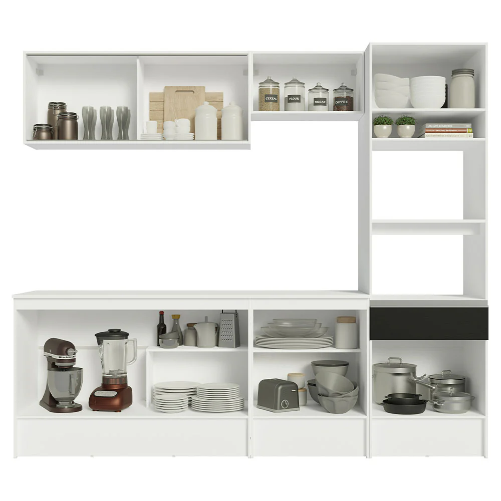 Armário de Cozinha Completa 240cm Branco/Preto Topazio Madesa 05 - Image 5
