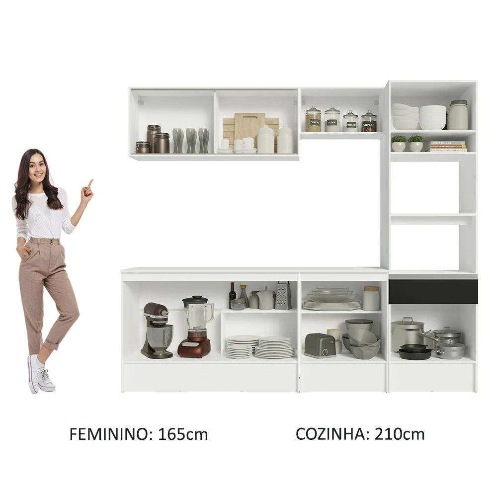 Armário de Cozinha Completa 240cm Branco/Preto Topazio Madesa 05 - Image 6