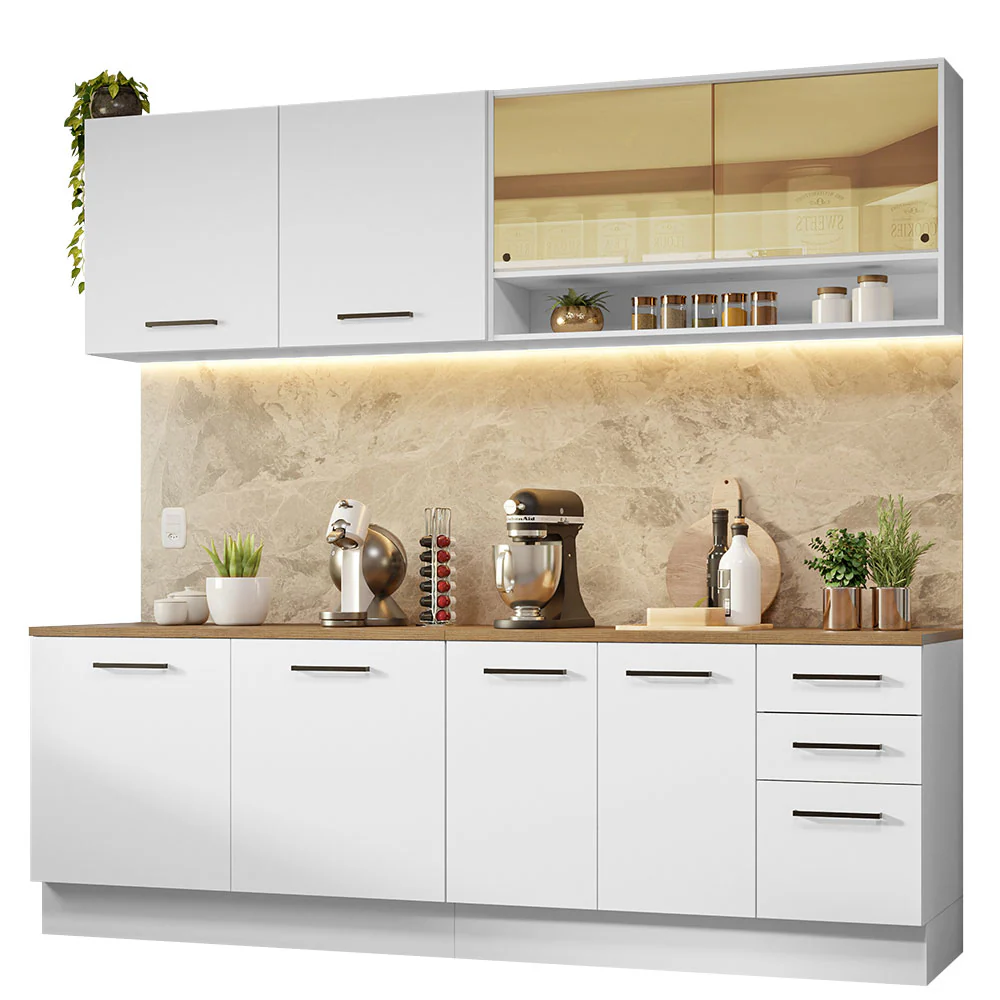 Armário de Cozinha Completa 240cm Branco Tampo Rustic 60cm de Profundidade Agata Madesa 01 - Image 2