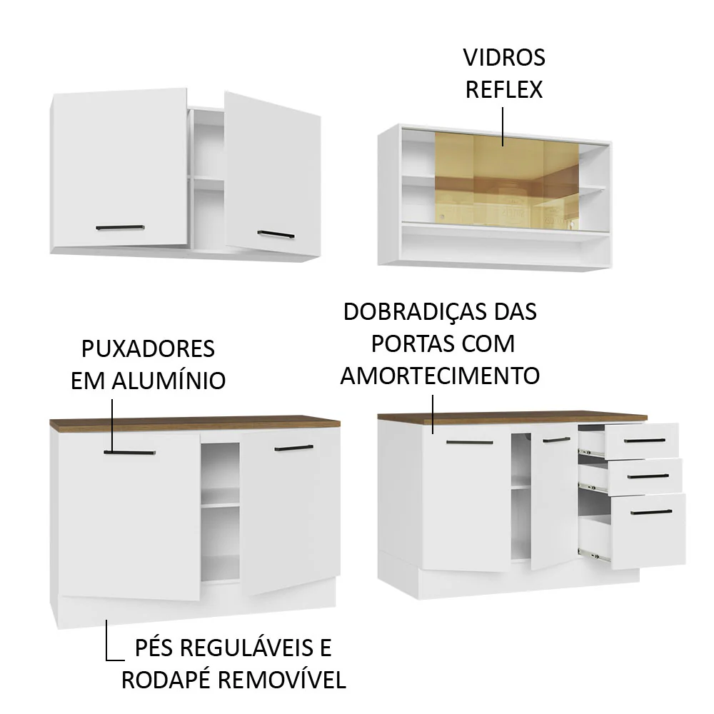 Armário de Cozinha Completa 240cm Branco Tampo Rustic 60cm de Profundidade Agata Madesa 01 - Image 4