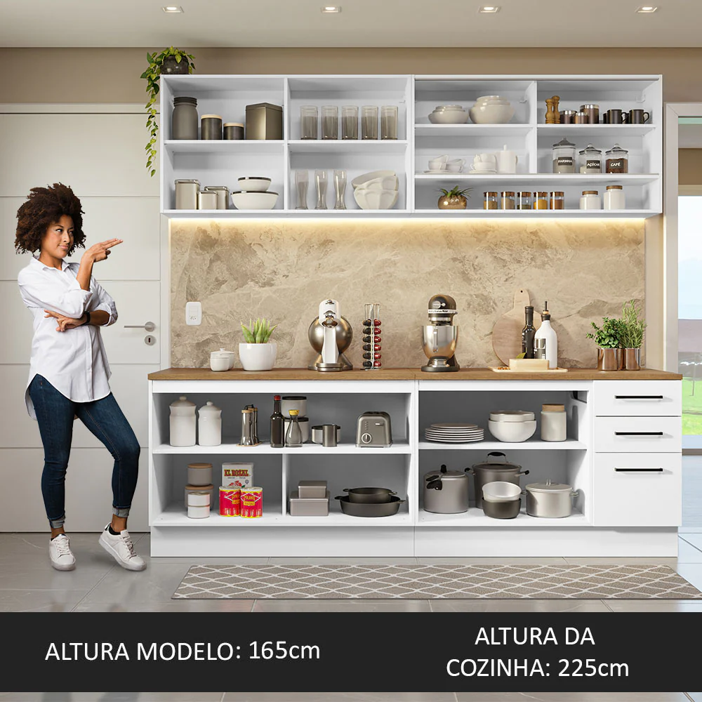 Armário de Cozinha Completa 240cm Branco Tampo Rustic 60cm de Profundidade Agata Madesa 01 - Image 5
