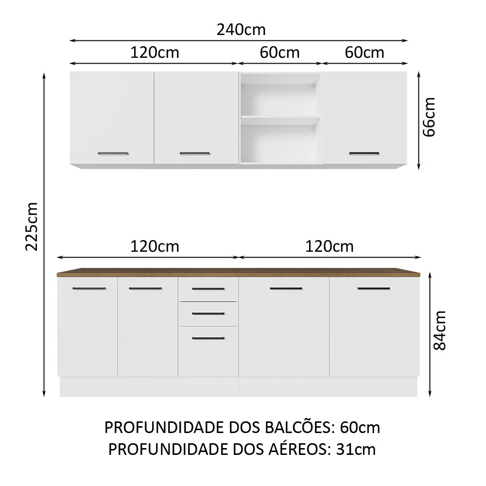 Armário de Cozinha Completa 240cm Branco/Rustic 60cm de Profundidade Agata Madesa 02 - Image 3