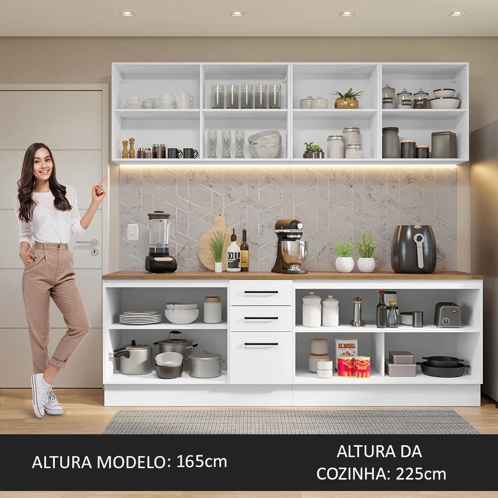Armário de Cozinha Completa 240cm Branco/Rustic 60cm de Profundidade Agata Madesa 02 - Image 5