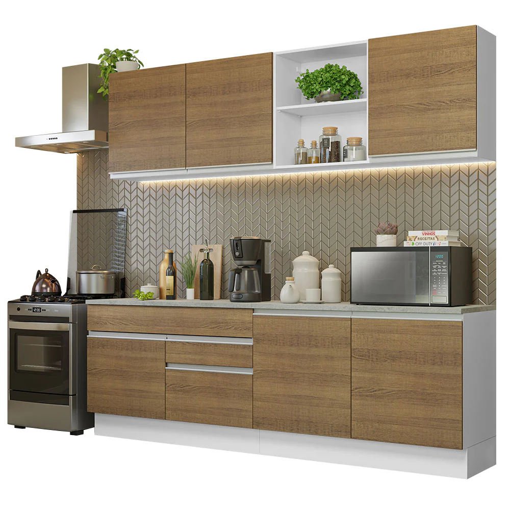 Armário de Cozinha Completa 240cm Branco/Rustic Glamy Madesa 06 - Image 2