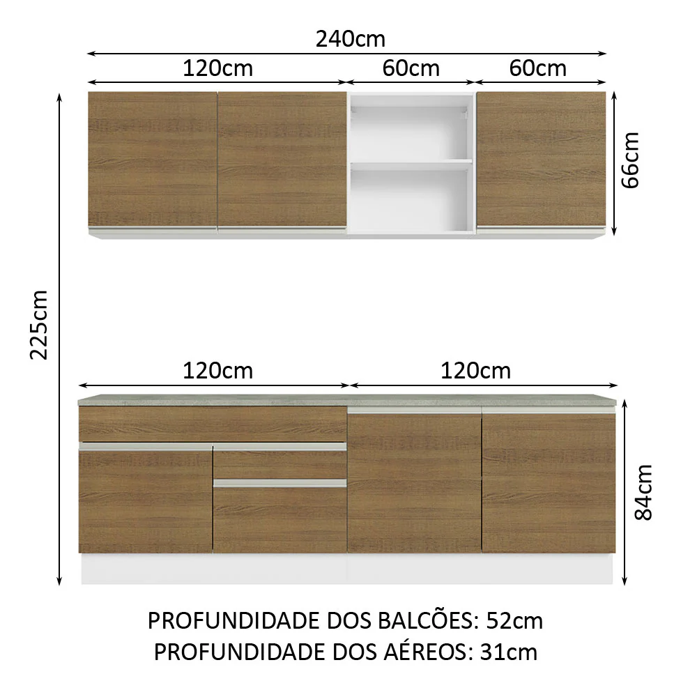 Armário de Cozinha Completa 240cm Branco/Rustic Glamy Madesa 06 - Image 3