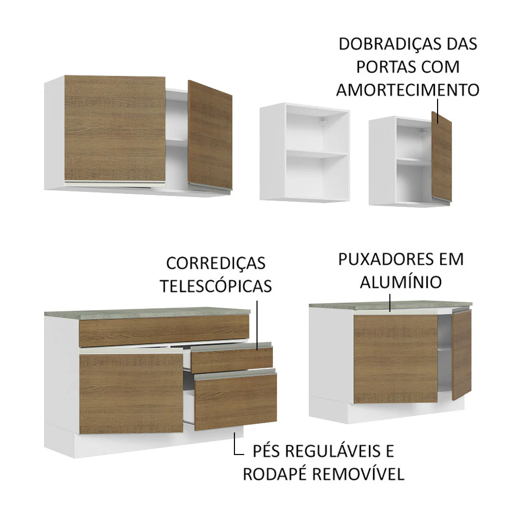 Armário de Cozinha Completa 240cm Branco/Rustic Glamy Madesa 06 - Image 4