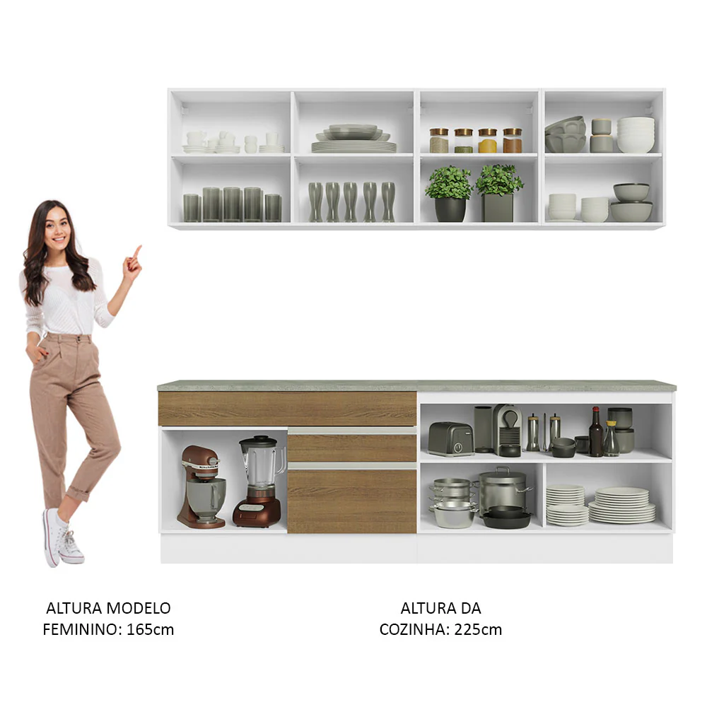 Armário de Cozinha Completa 240cm Branco/Rustic Glamy Madesa 06 - Image 5
