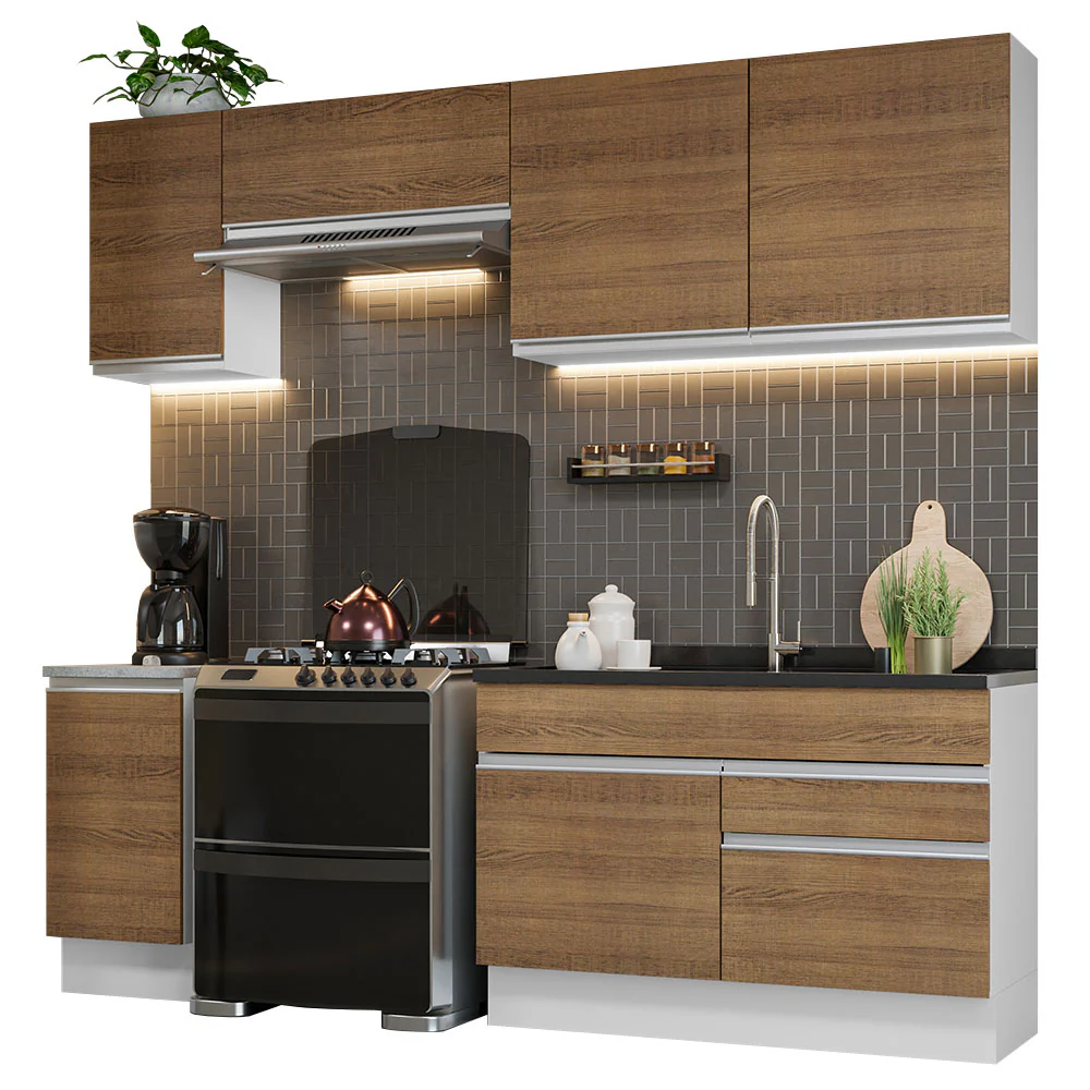 Armário de Cozinha Completa 240cm Branco/Rustic Glamy Madesa 07 - Image 2