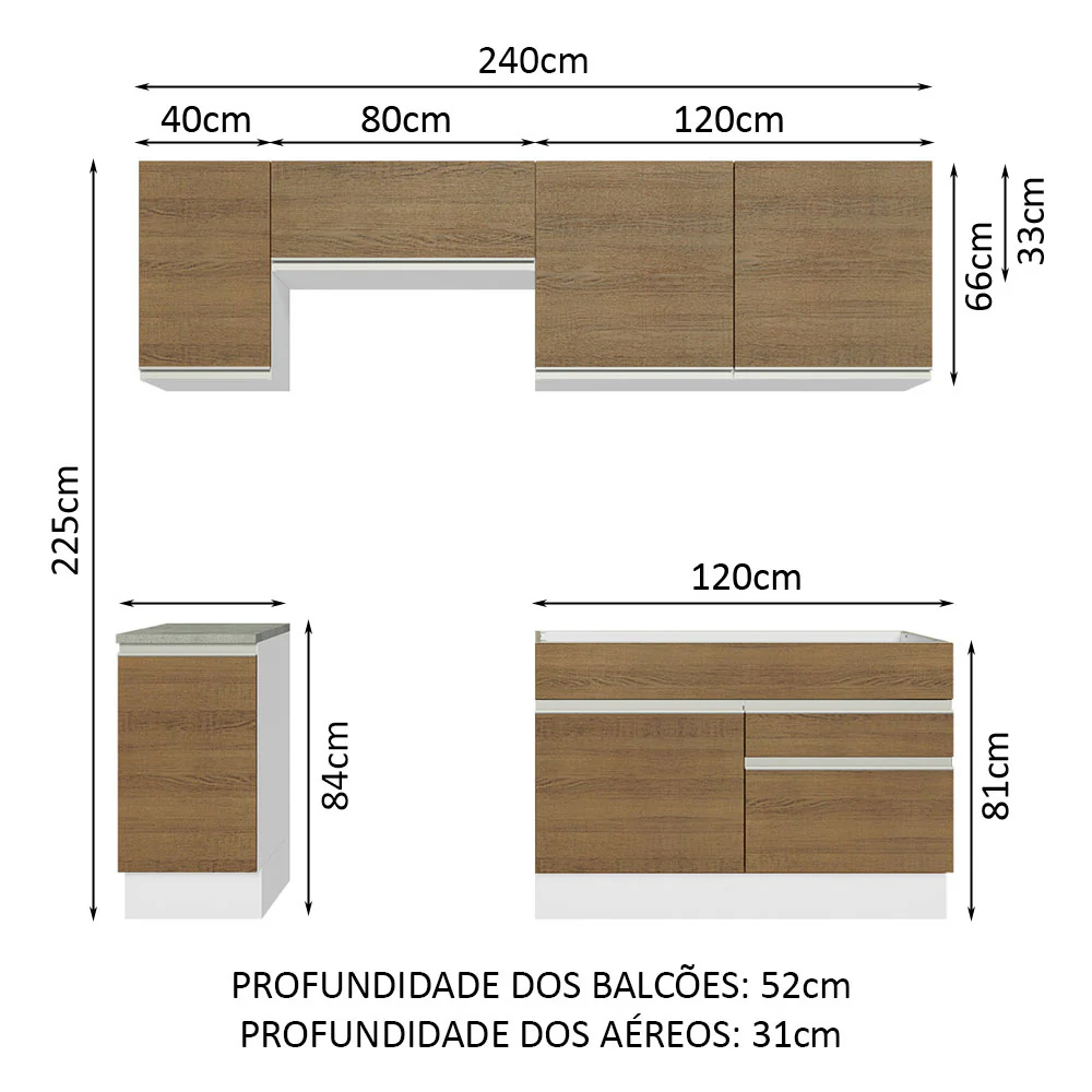 Armário de Cozinha Completa 240cm Branco/Rustic Glamy Madesa 07 - Image 3