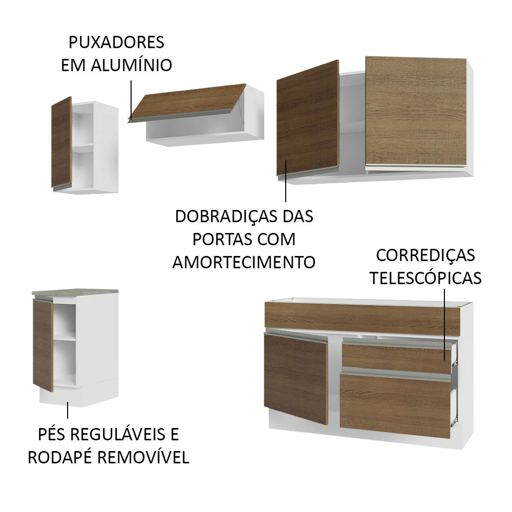 Armário de Cozinha Completa 240cm Branco/Rustic Glamy Madesa 07 - Image 4