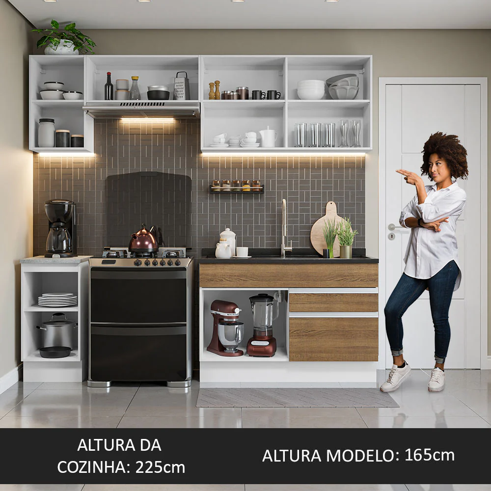 Armário de Cozinha Completa 240cm Branco/Rustic Glamy Madesa 07 - Image 5