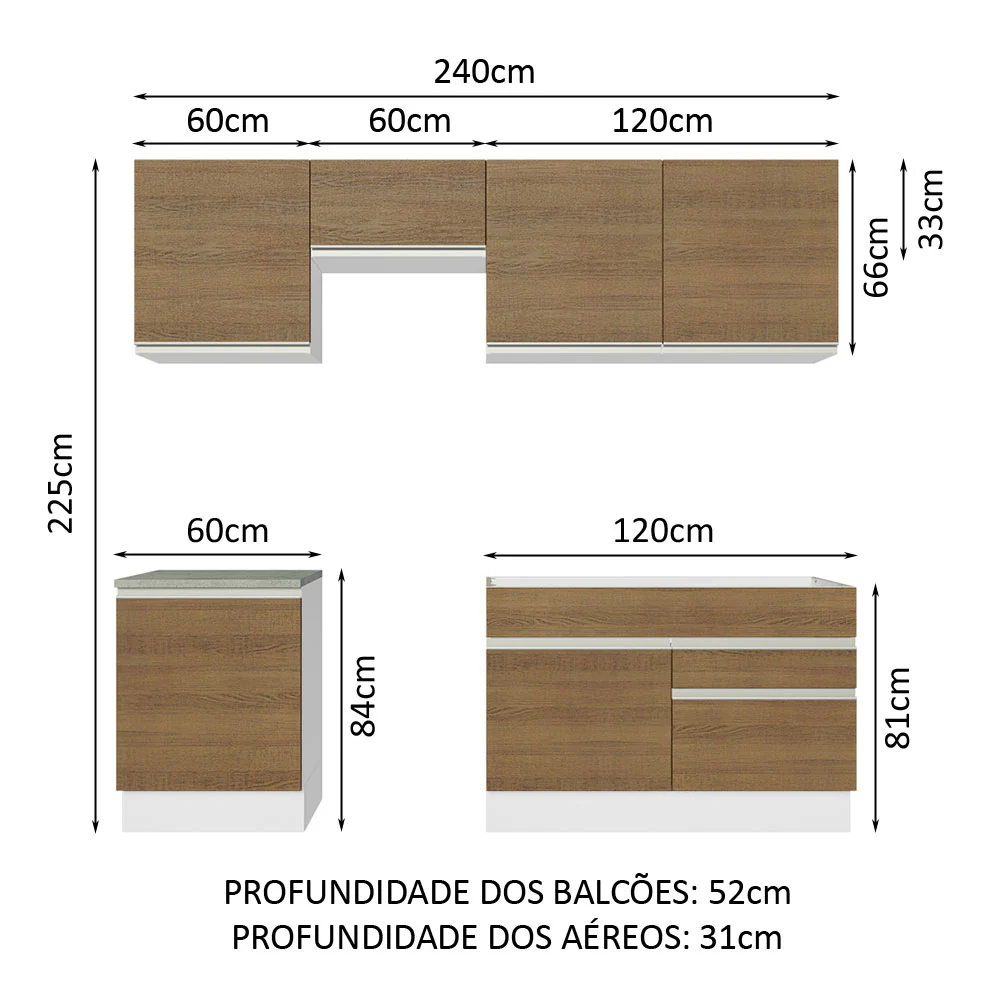 Armário de Cozinha Completa 240cm Branco/Rustic Glamy Madesa 08 - Image 3