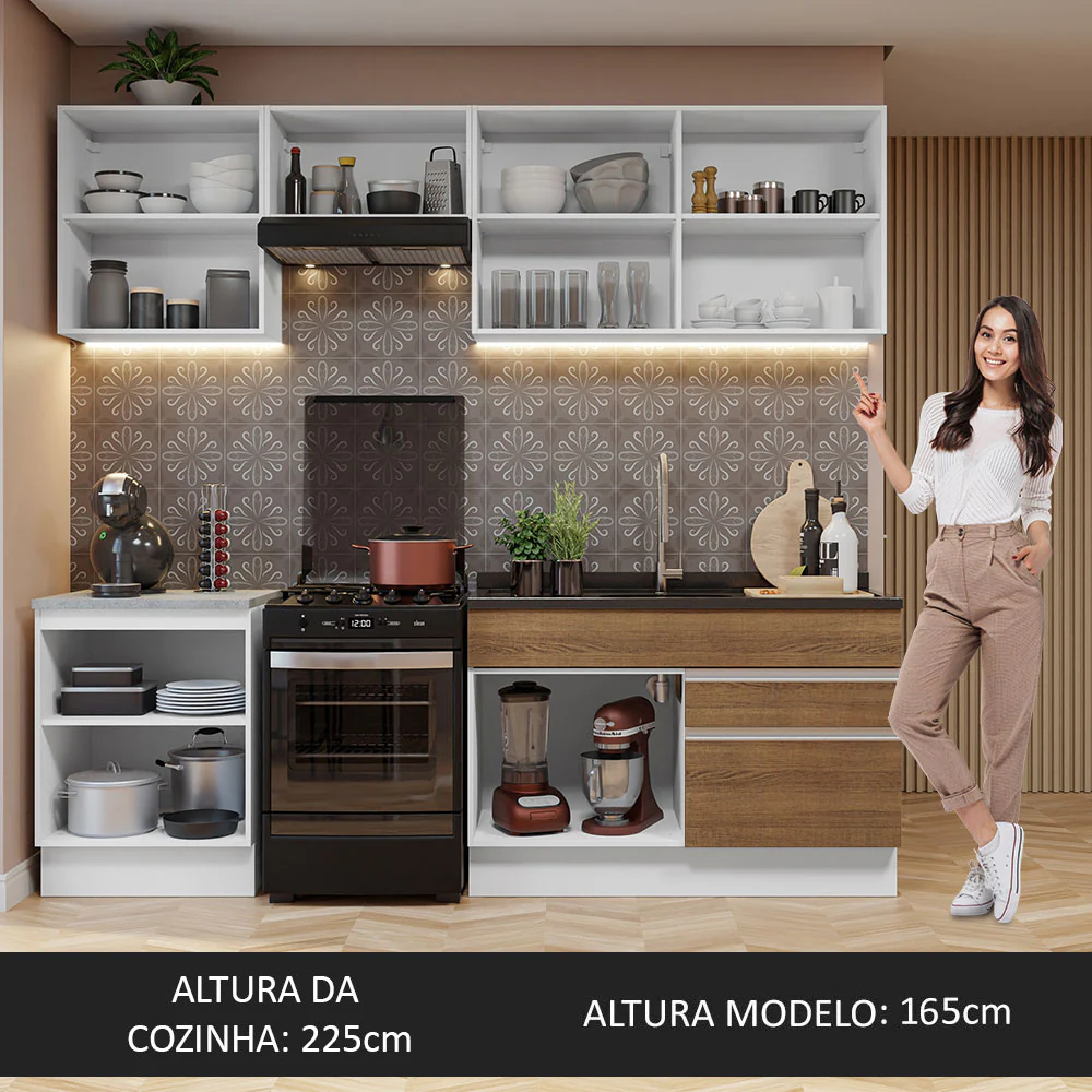 Armário de Cozinha Completa 240cm Branco/Rustic Glamy Madesa 08 - Image 5