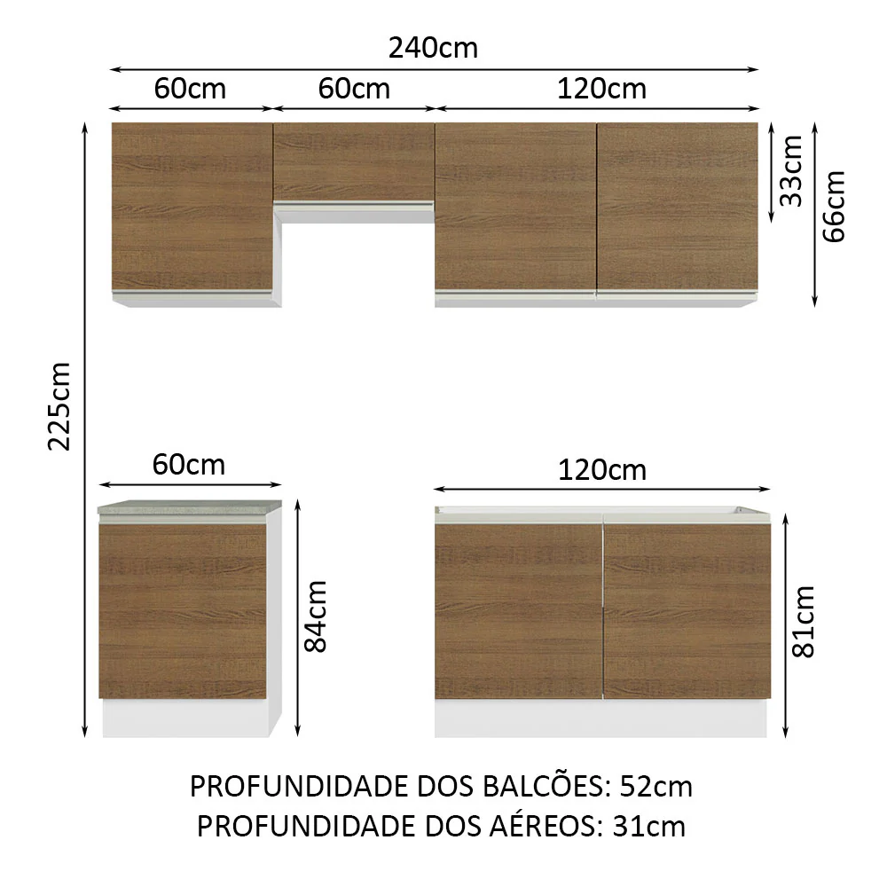 Armário de Cozinha Completa 240cm Branco/Rustic Glamy Madesa 09 - Image 3
