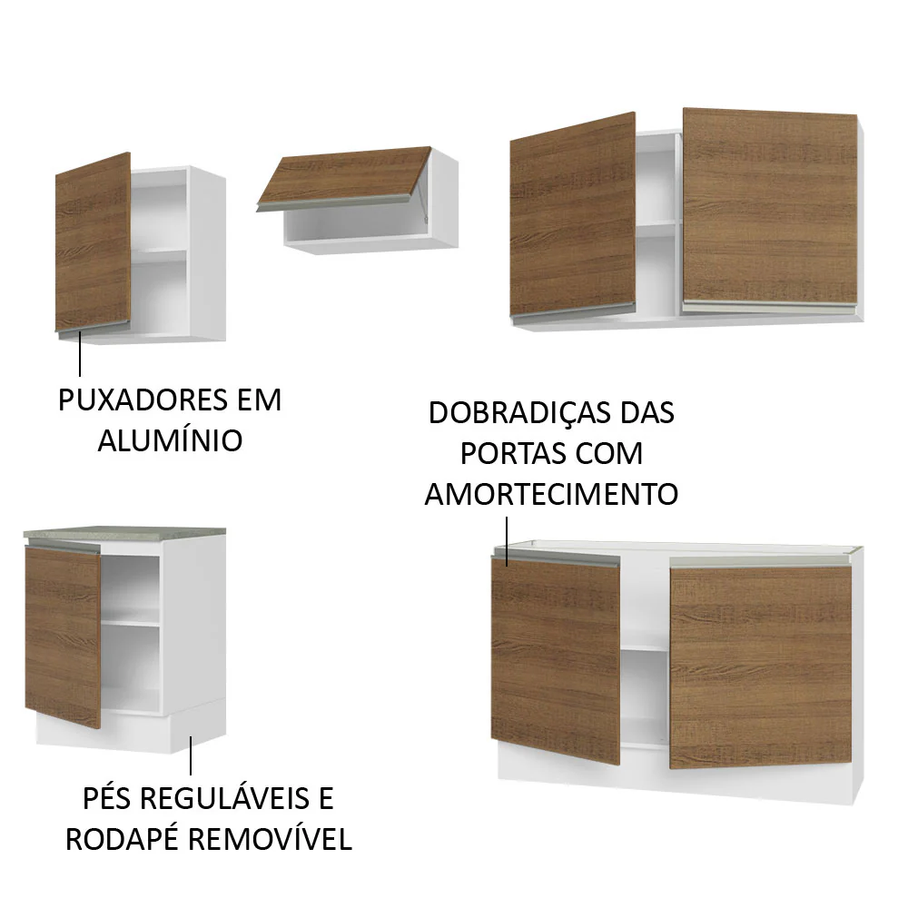 Armário de Cozinha Completa 240cm Branco/Rustic Glamy Madesa 09 - Image 4