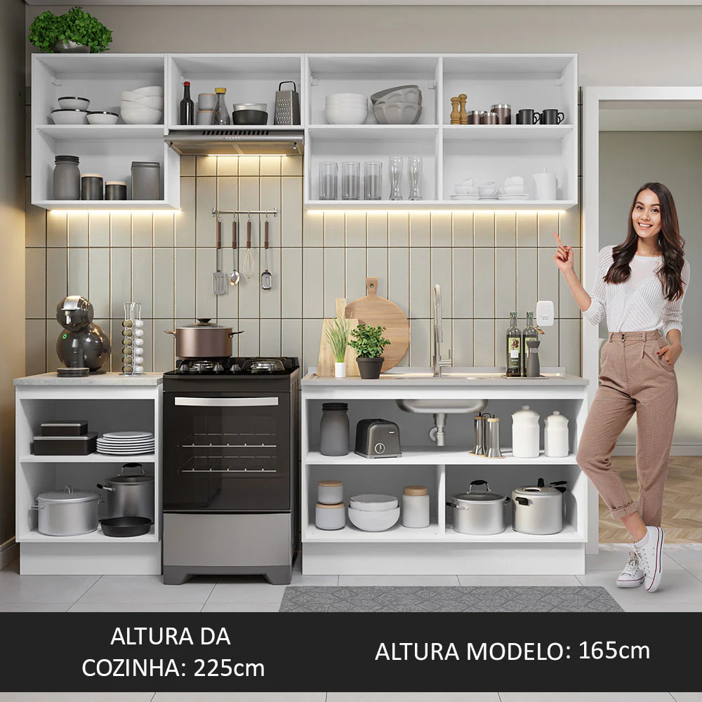Armário de Cozinha Completa 240cm Branco/Rustic Glamy Madesa 09 - Image 6