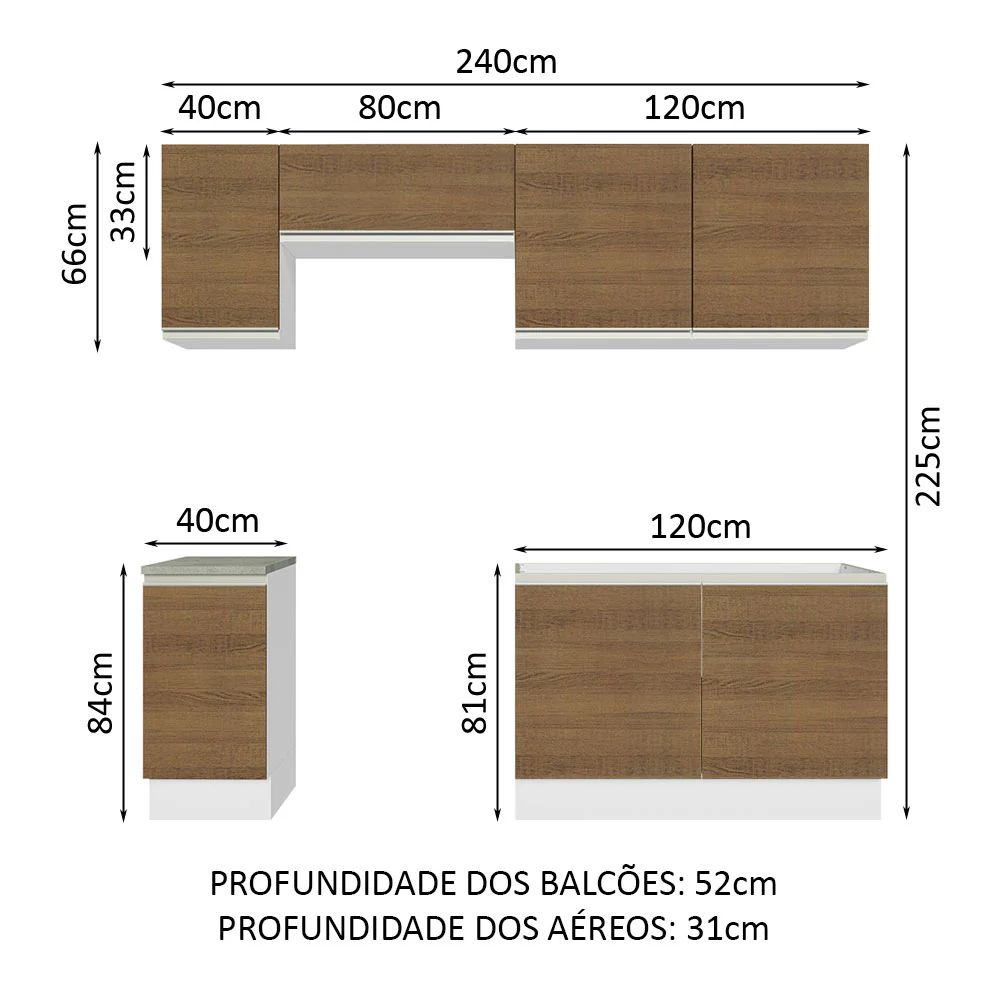 Armário de Cozinha Completa 240cm Branco/Rustic Glamy Madesa 10 - Image 3