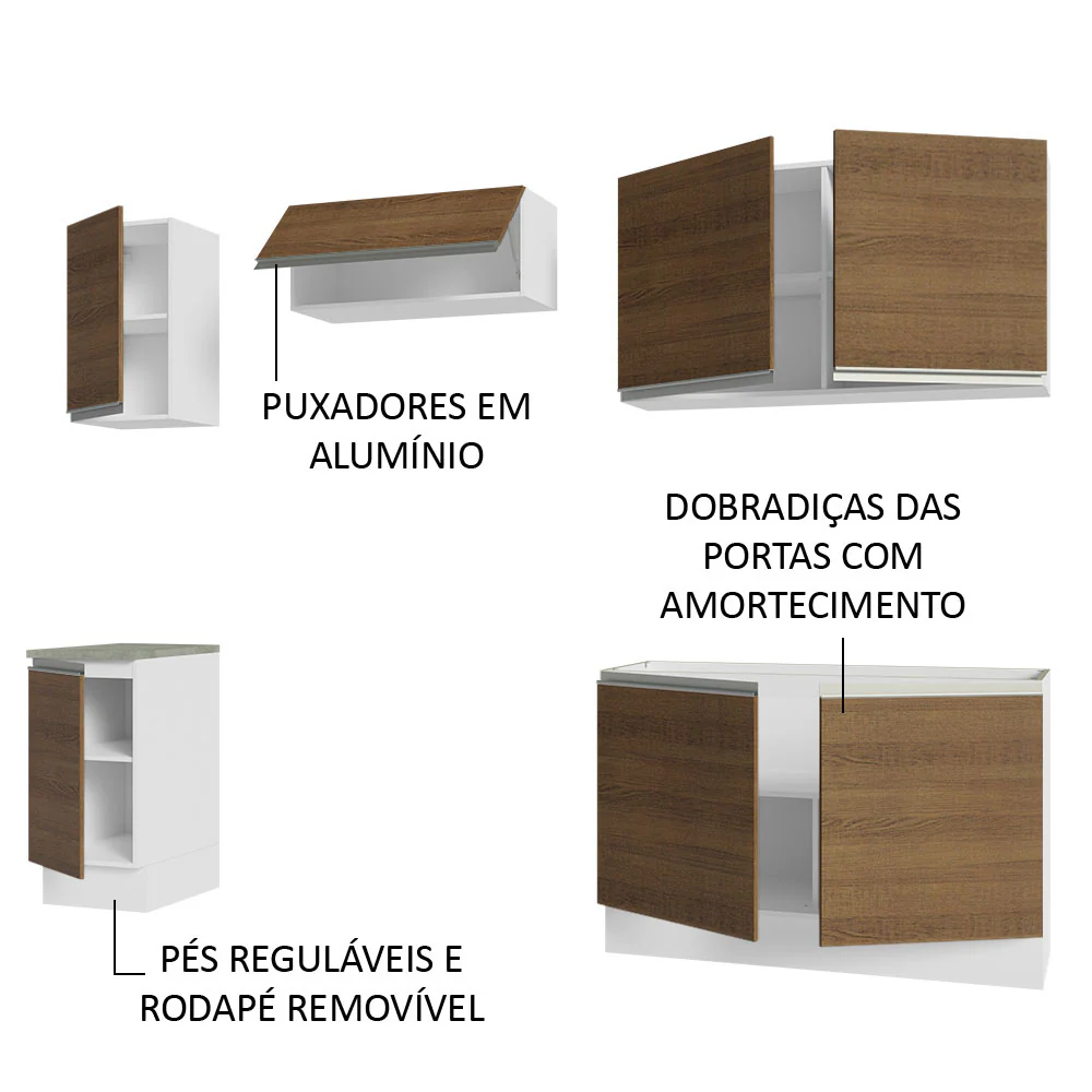 Armário de Cozinha Completa 240cm Branco/Rustic Glamy Madesa 10 - Image 4