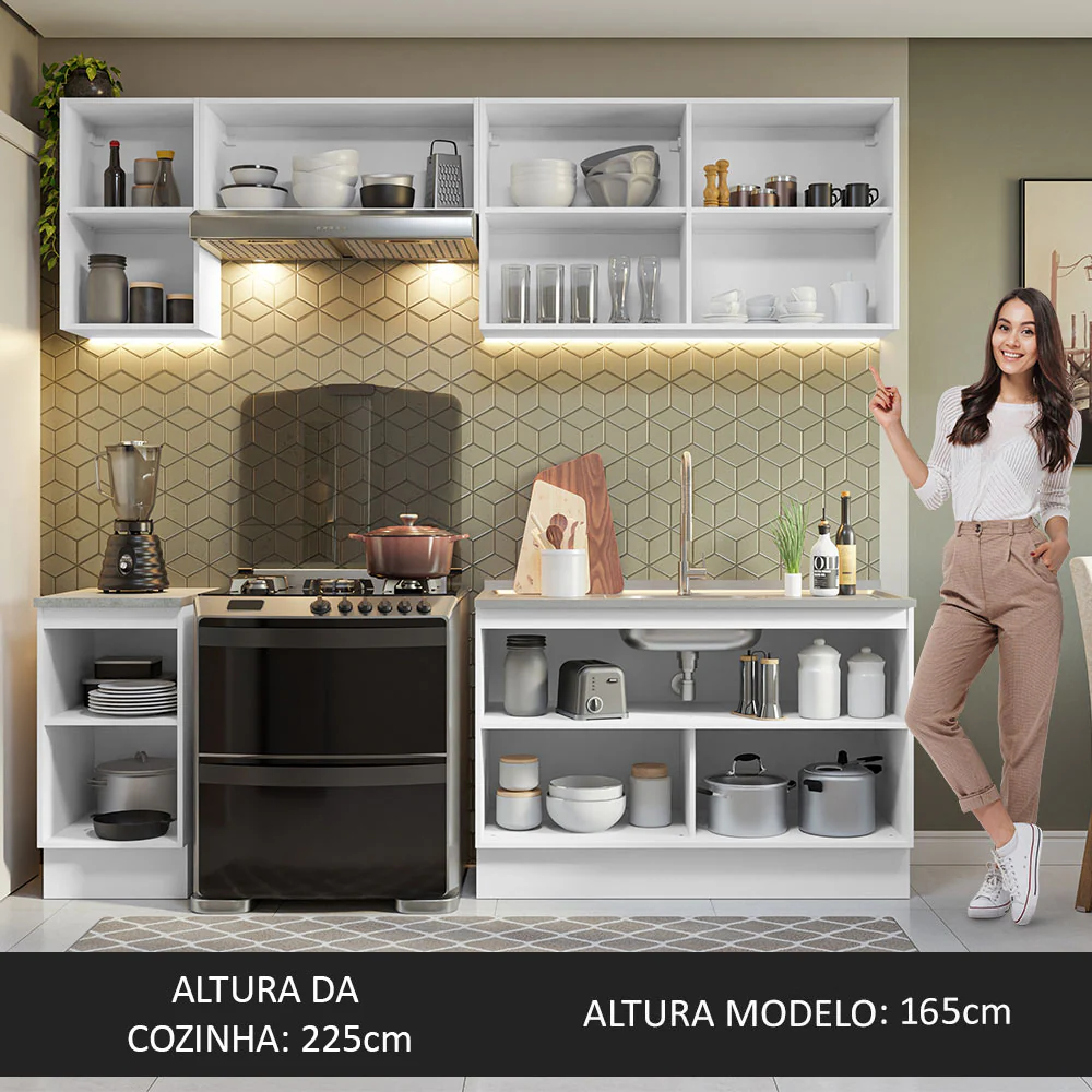 Armário de Cozinha Completa 240cm Branco/Rustic Glamy Madesa 10 - Image 6