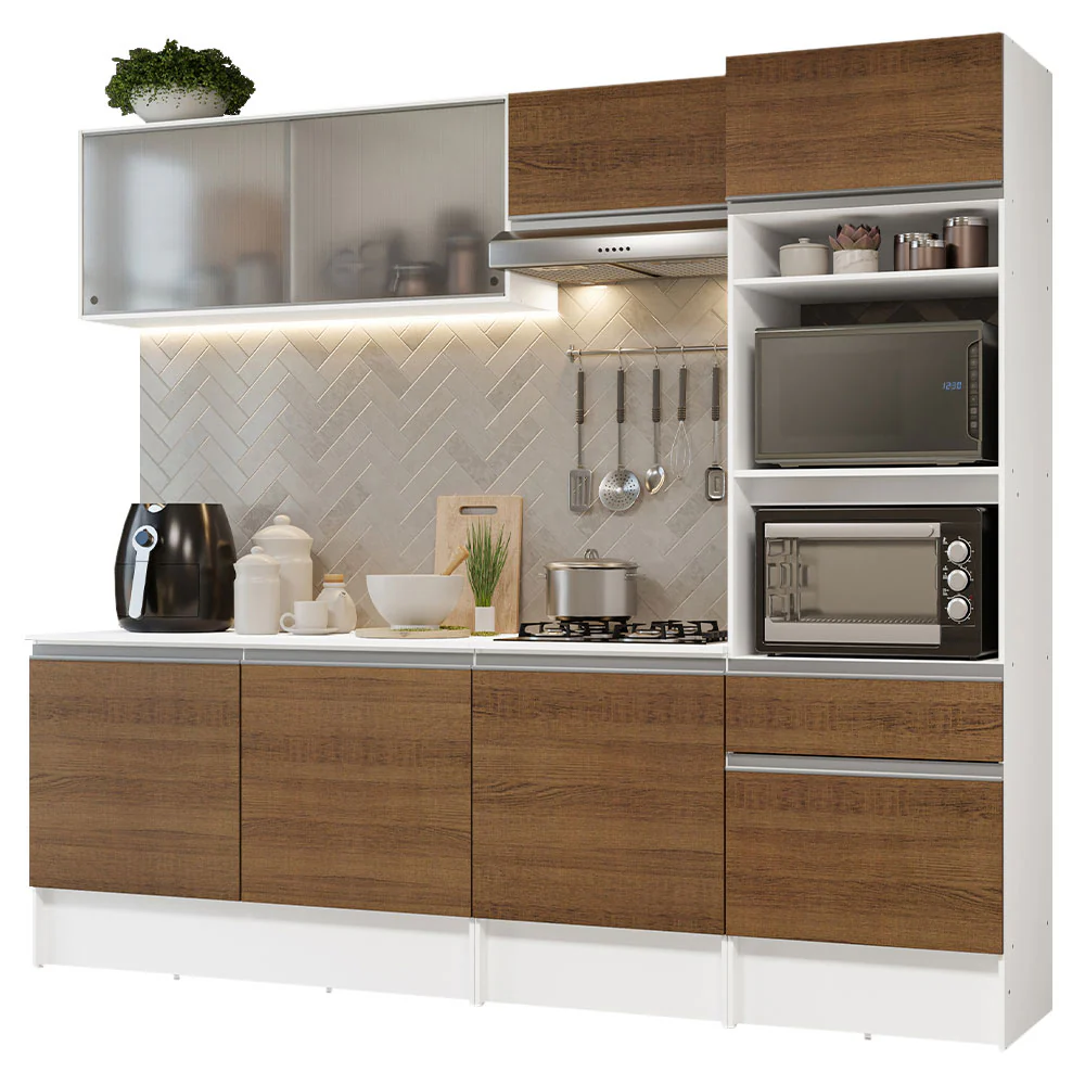 Armário de Cozinha Completa 240cm Branco/Rustic Topazio Madesa 05 - Image 2