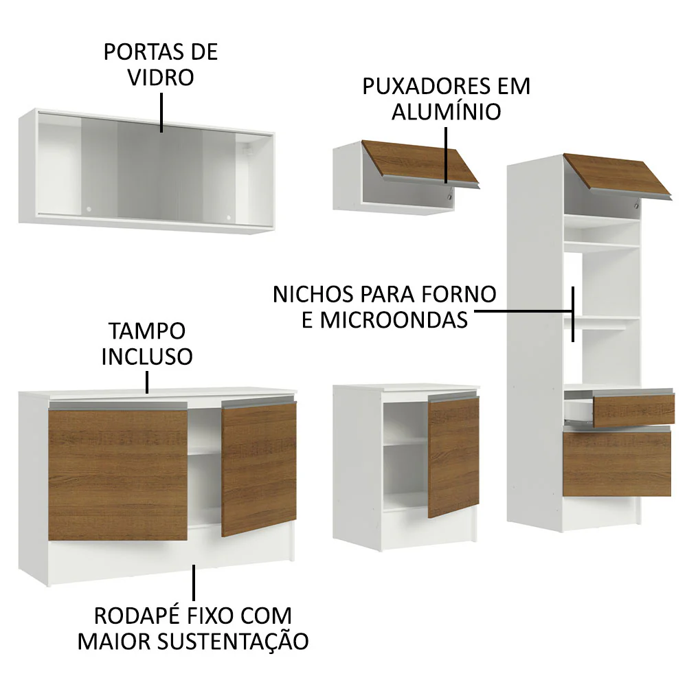 Armário de Cozinha Completa 240cm Branco/Rustic Topazio Madesa 05 - Image 4