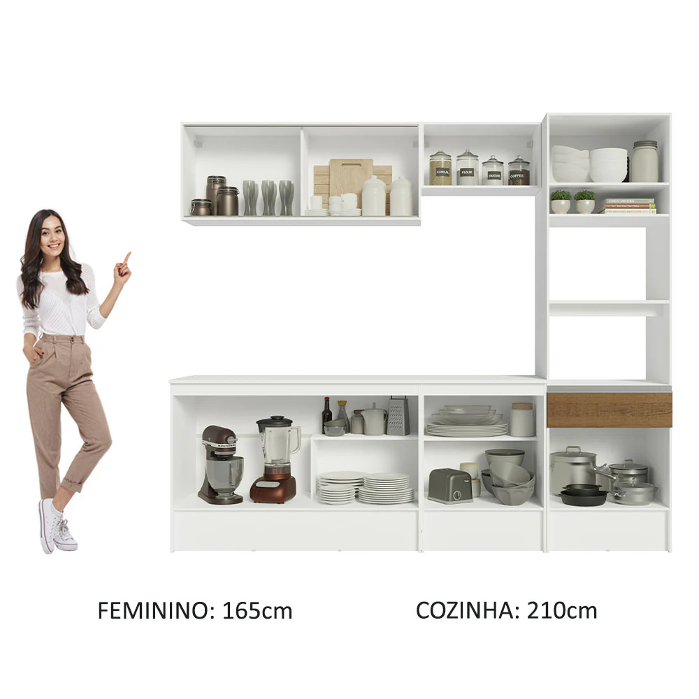 Armário de Cozinha Completa 240cm Branco/Rustic Topazio Madesa 05 - Image 6