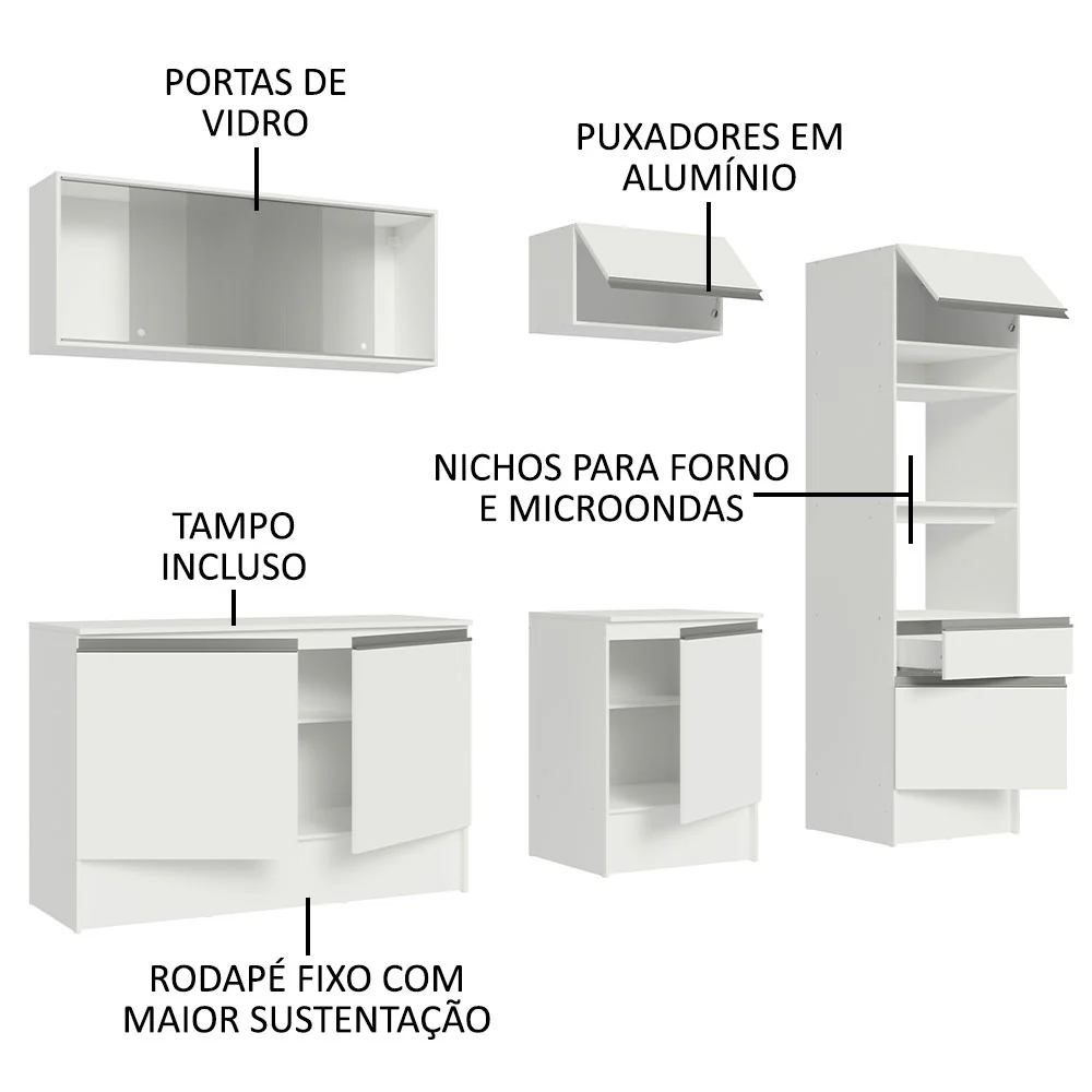 Armário de Cozinha Completa 240cm Branco Topazio Madesa 05 - Image 4