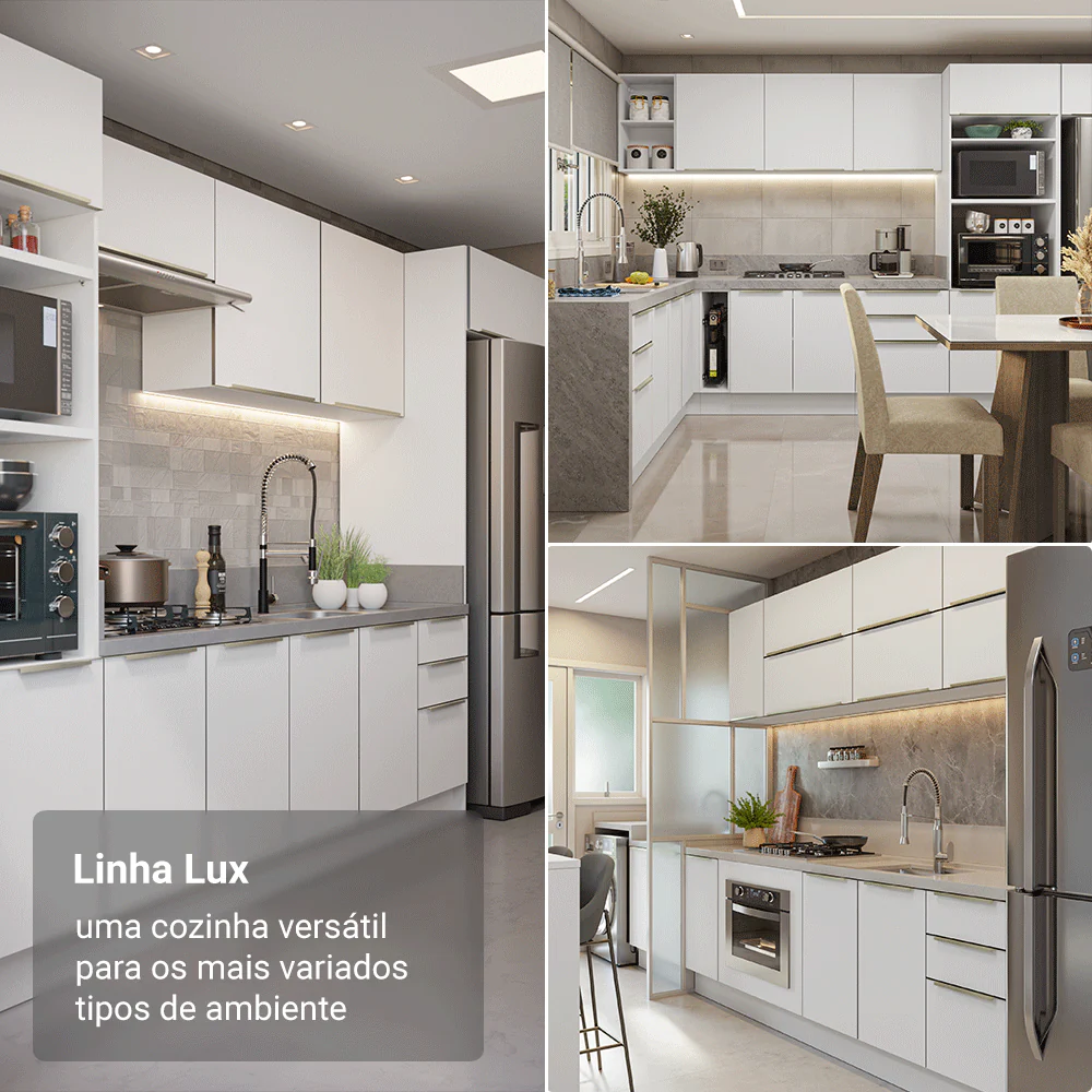 Armário de Cozinha Completa 240 x 60 cm Branco Veludo Lux Madesa 05 - Image 5