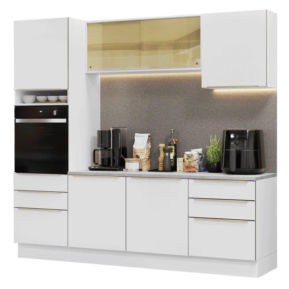 Armário de Cozinha Completa 240 x 60 cm Branco Veludo Lux Madesa 08 - Image 2