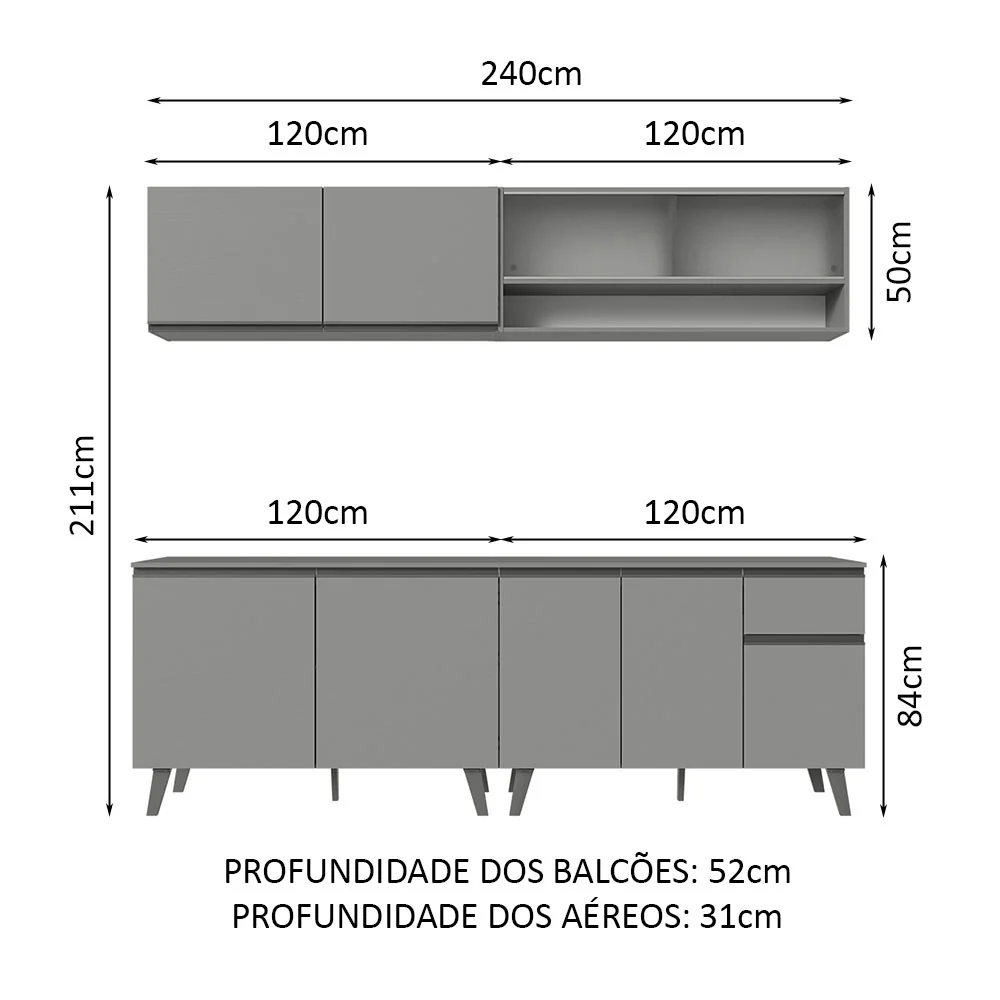 Armário de Cozinha Completa 240cm Cinza Nice Madesa 02 - Image 3