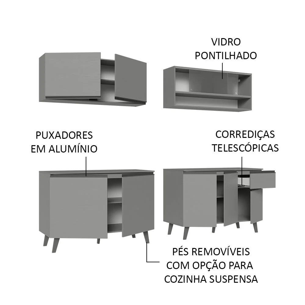 Armário de Cozinha Completa 240cm Cinza Nice Madesa 02 - Image 4