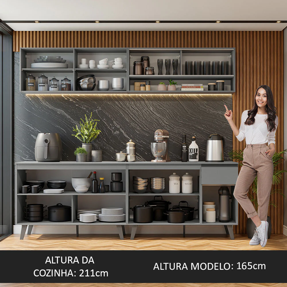 Armário de Cozinha Completa 240cm Cinza Nice Madesa 02 - Image 5