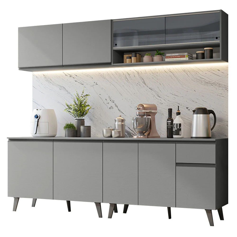 Armário de Cozinha Completa 240cm Cinza Nice Madesa 03 - Image 2