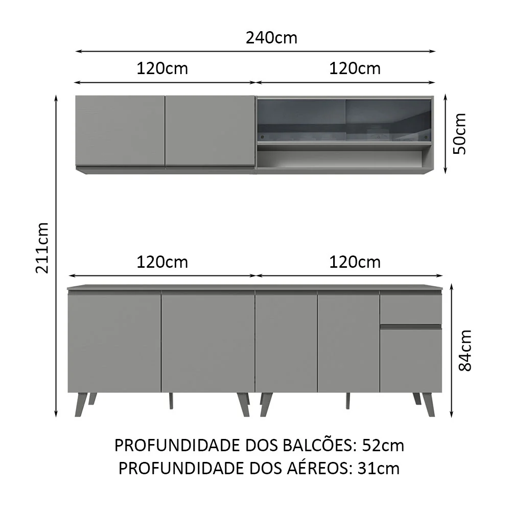 Armário de Cozinha Completa 240cm Cinza Nice Madesa 03 - Image 3