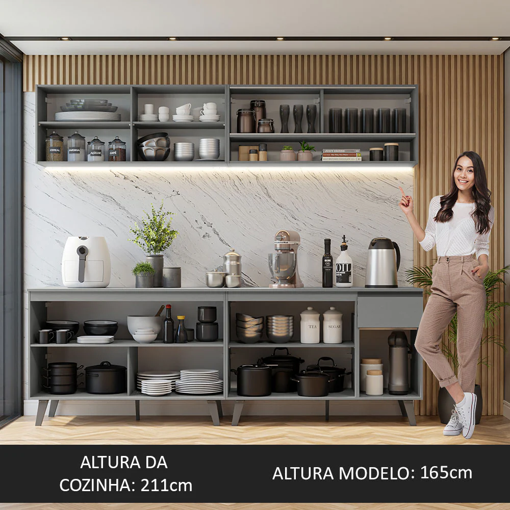 Armário de Cozinha Completa 240cm Cinza Nice Madesa 03 - Image 5