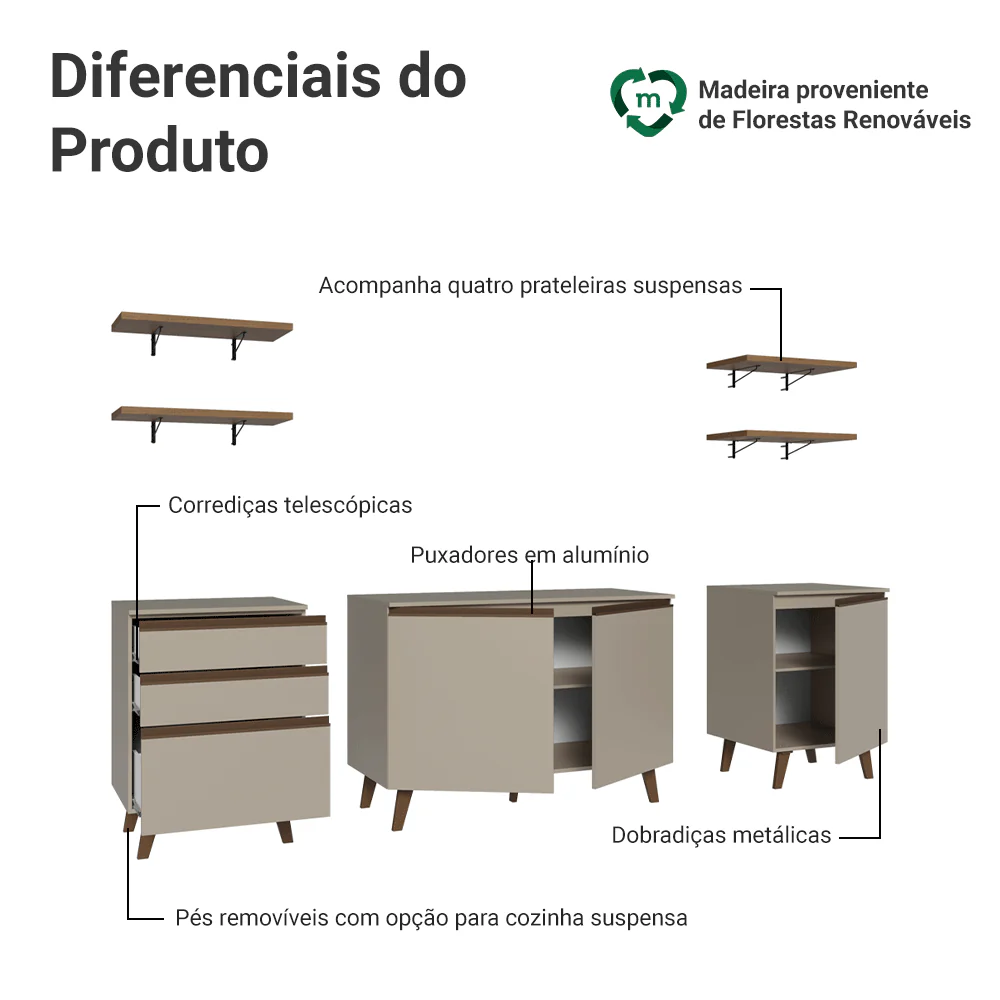 Armário de Cozinha Completa 240cm Crema Nice Madesa 01 - Image 4