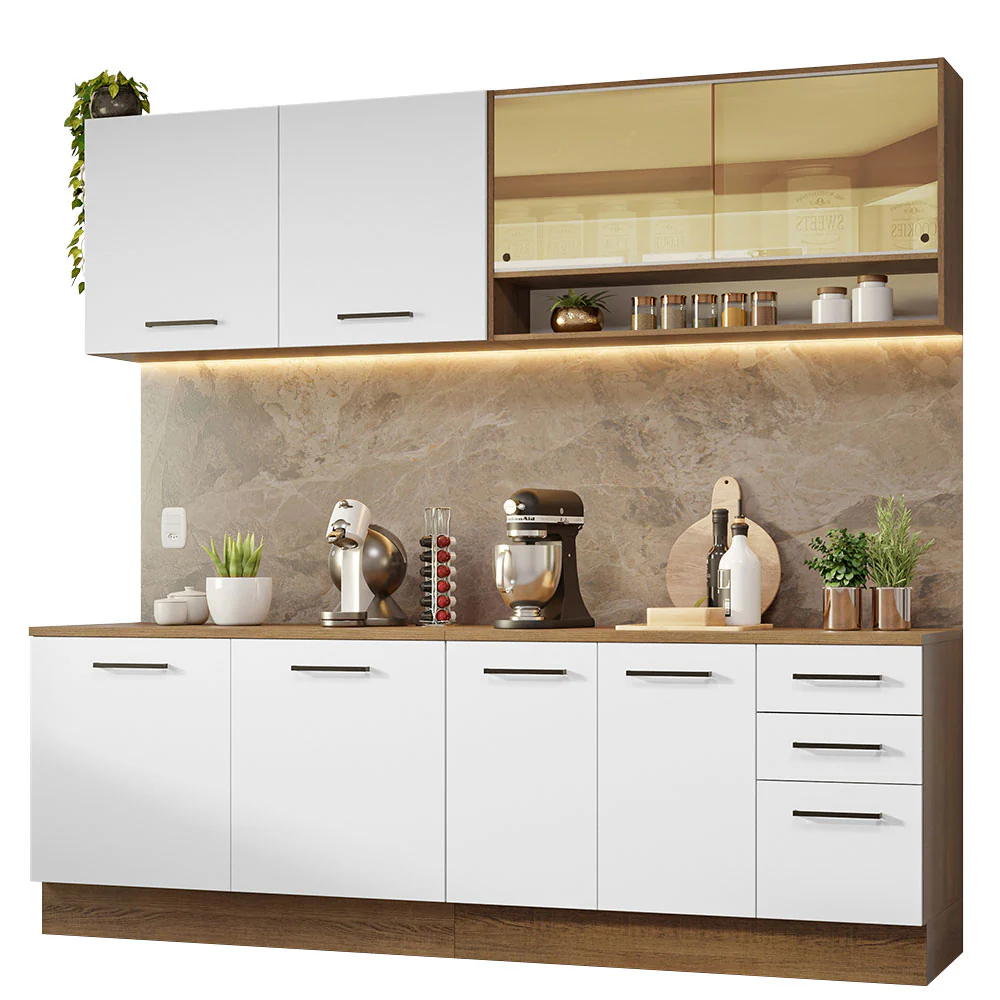 Armário de Cozinha Completa 240cm Rustic/Branco 60cm de Profundidade Agata Madesa 01 - Image 2