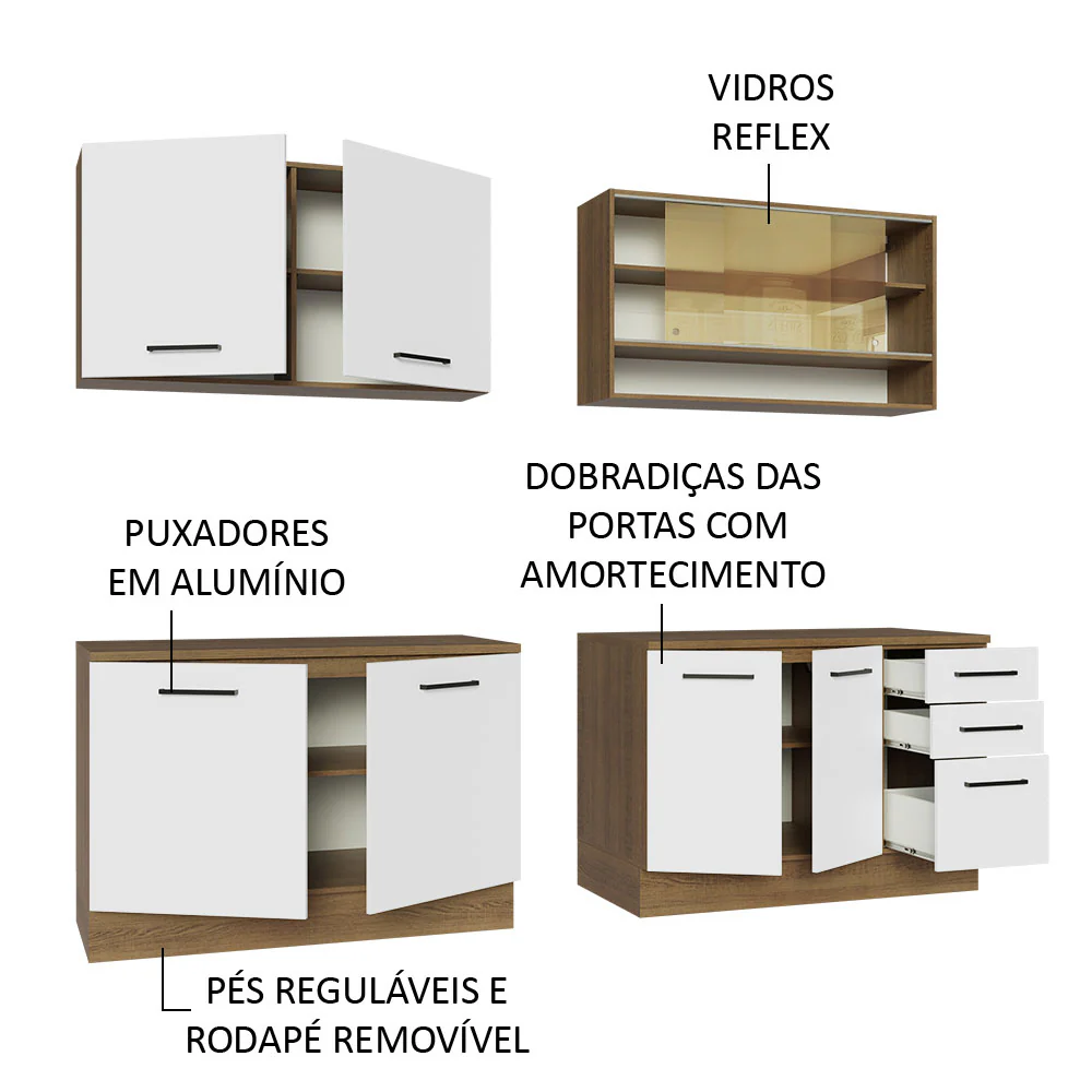 Armário de Cozinha Completa 240cm Rustic/Branco 60cm de Profundidade Agata Madesa 01 - Image 4