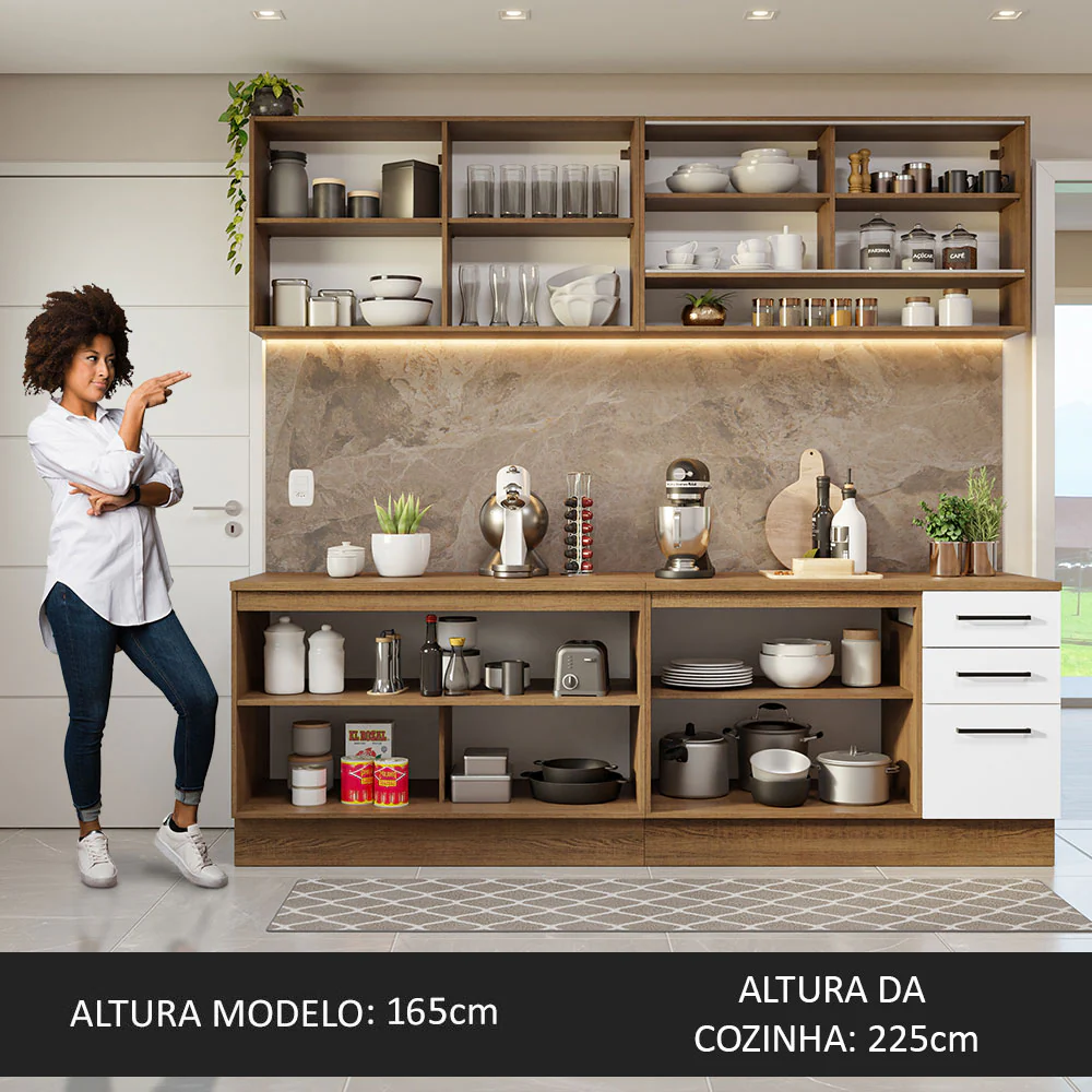 Armário de Cozinha Completa 240cm Rustic/Branco 60cm de Profundidade Agata Madesa 01 - Image 5